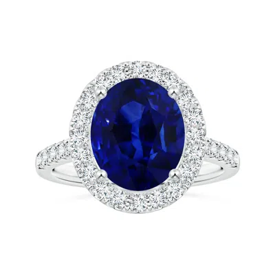 Angara Gia Certified Oval Blue Sapphire Halo Ring With Diamonds