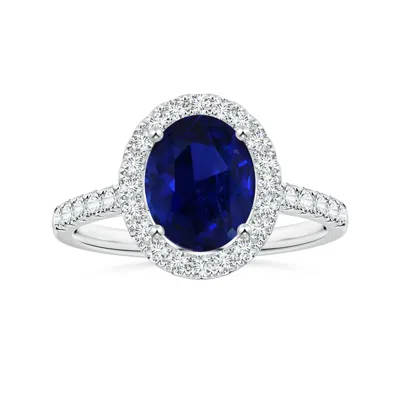 Angara Gia Certified Oval Blue Sapphire Halo Ring With Diamonds