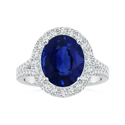 Angara Gia Certified Oval Blue Sapphire Halo Split Shank Ring In Metallic
