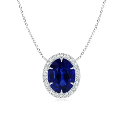 Angara Gia Certified Oval Ceylon Sapphire Ellipse Halo Pendant In Blue