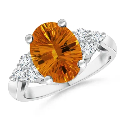 Angara Gia Certified Oval Citrine Ring With Trio Diamonds In Metallic