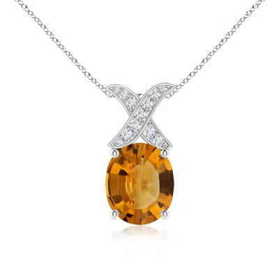 Angara Gia Certified Oval Citrine Xo Pendant With Diamonds In Orange