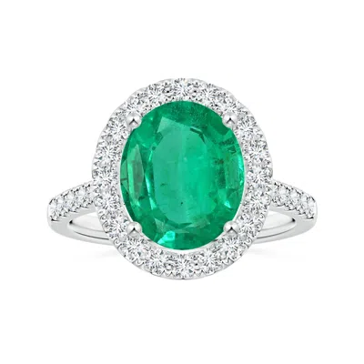 Angara Gia Certified Oval Emerald Halo Ring With Diamonds In Green