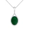Angara Gia Certified Oval Emerald Loop Pendant With Diamond Halo In White Gold/medium Green