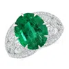 Angara Gia Certified Oval Emerald Solitaire Ring With Leaf Motifs In White Gold/rich Medium Green