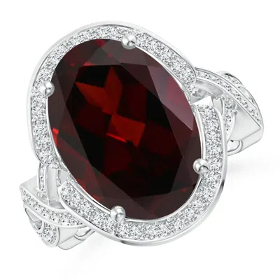 Angara Gia Certified Oval Garnet Infinity Shank Ring With Halo In Metallic