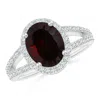 Angara Gia Certified Oval Garnet Split Shank Halo Ring In White Gold/medium Red