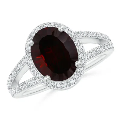 Angara Gia Certified Oval Garnet Split Shank Halo Ring In Metallic
