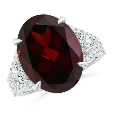 Angara Gia Certified Oval Garnet Split Shank Ring In Metallic