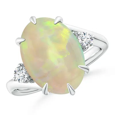 Angara Gia Certified Oval Opal And Diamond Bypass Ring In Metallic