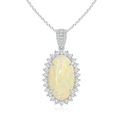 Angara Gia Certified Oval Opal Pendant With Diamond Floral Halo In Metallic