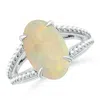 Angara Gia Certified Oval Opal Ring With Beaded Split Shank In White Gold/milky With Medium Play Of Colour