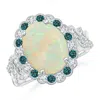 Angara Gia Certified Oval Opal Ring With Blue & White Diamonds In White Gold/milky With Medium Play Of Colour