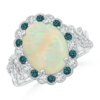 Angara Gia Certified Oval Opal Ring With Blue & White Diamonds In Green
