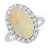 Angara Gia Certified Oval Opal Ring With Diamond Halo In White Gold/milky With Medium Play Of Colour