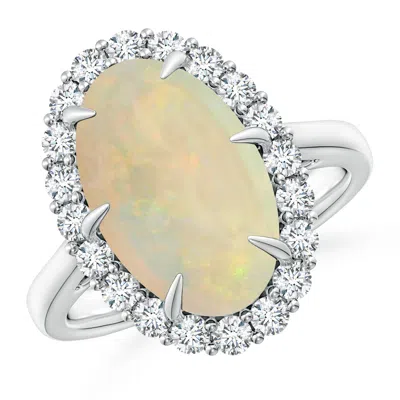 Angara Gia Certified Oval Opal Ring With Diamond Halo In Metallic