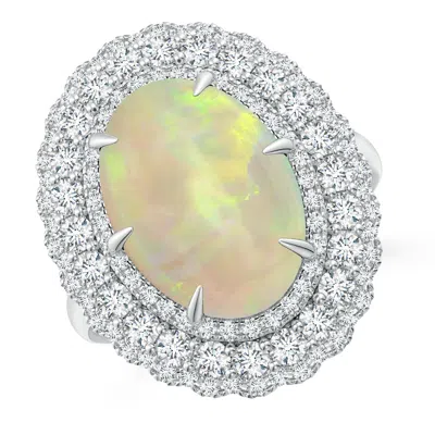 Angara Gia Certified Oval Opal Ring With Diamond Triple Halo In Metallic
