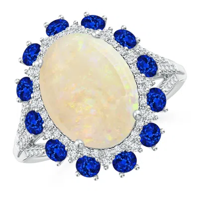 Angara Gia Certified Oval Opal Ring With Sapphire & Diamond Halo In Metallic