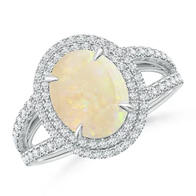 Angara Gia Certified Oval Opal Split Shank Double Halo Ring In Metallic