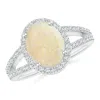 Angara Gia Certified Oval Opal Split Shank Halo Ring In White Gold/milky With High Play Of Colour