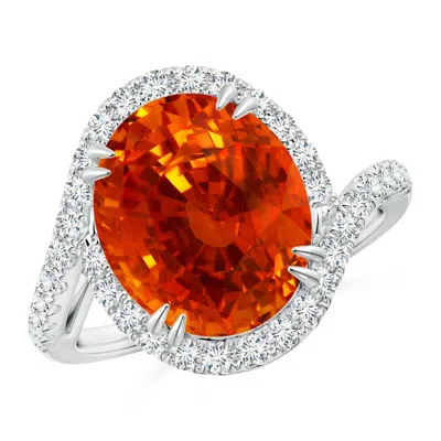 Angara Gia Certified Oval Orange Sapphire Bypass Shank Ring With Diamonds In Red