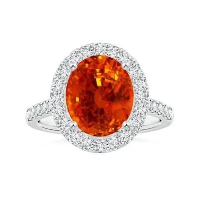 Angara Gia Certified Oval Orange Sapphire Halo Ring With Diamonds In Red
