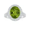 Angara Gia Certified Oval Peridot Split Shank Ring With Diamond Halo In White Gold/yellowish Green