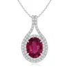 Angara Gia Certified Oval Pink Sapphire And Diamond Double Halo Pendant In White Gold/medium Pink