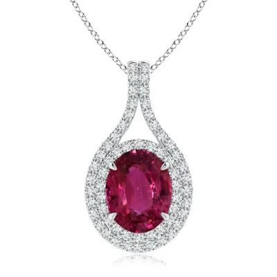 Angara Gia Certified Oval Pink Sapphire And Diamond Double Halo Pendant In Metallic
