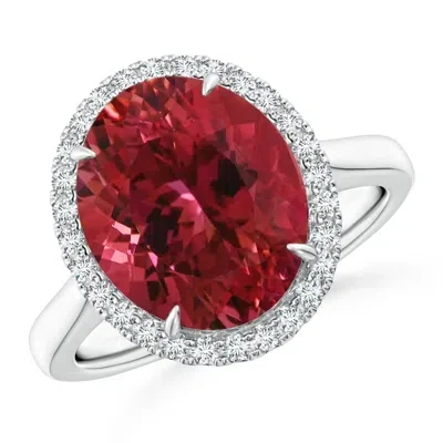 Angara Gia Certified Oval Pink Tourmaline Cathedral Ring In Metallic