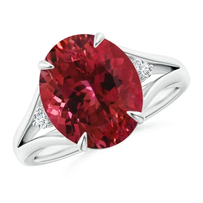 Angara Gia Certified Oval Pink Tourmaline Ring With Diamond Accents In Red