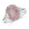 Angara Gia Certified Oval Rose Quartz Ring With Diamond Accents In White Gold/medium-dark Pink