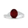 Angara Gia Certified Oval Ruby Bypass Ring With Side Diamonds In White Gold/medium Red