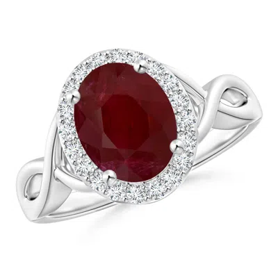 Angara Gia Certified Oval Ruby Infinity Ring With Diamond Halo In Burgundy