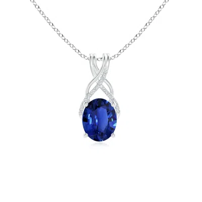 Angara Gia Certified Oval Sapphire Criss Cross Pendant With Diamonds In Metallic
