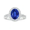 Angara Gia Certified Oval Sapphire Halo Twisted Shank Ring With Diamonds In White Gold/medium To Rich Blue