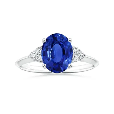 Angara Gia Certified Oval Sapphire Knife-edged Shank Ring With Diamonds In Blue