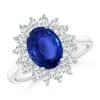 Angara Gia Certified Oval Sapphire Ring With Floral Diamond Halo In White Gold/medium To Rich Blue