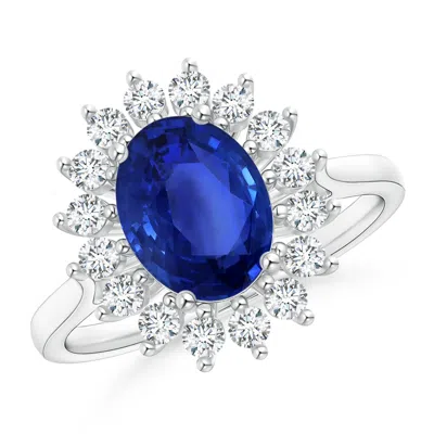 Angara Gia Certified Oval Sapphire Ring With Floral Diamond Halo In White