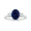 Angara Gia Certified Oval Sapphire Three Stone Reverse Tapered Shank Ring With Diamonds In White Gold/medium To Rich Blue