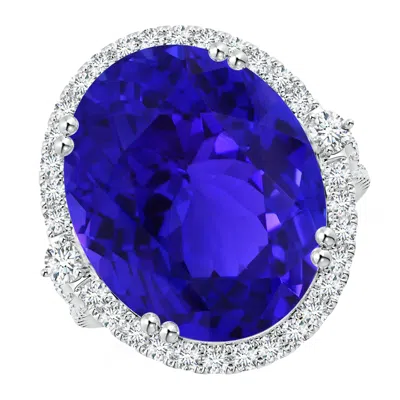 Angara Gia Certified Oval Tanzanite Halo Split Shank Ring In Blue