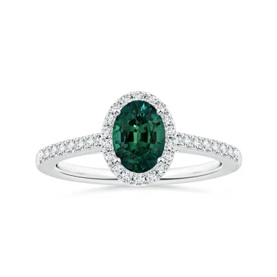 Angara Gia Certified Oval Teal Montana Sapphire Halo Ring With Diamonds In Metallic