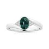 Angara Gia Certified Oval Teal Sapphire Bypass Ring With Side Diamonds In White Gold/medium Greenish Blue