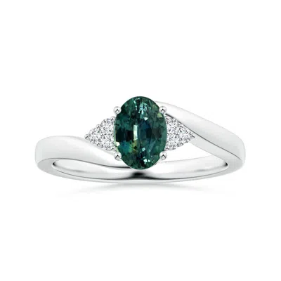 Angara Gia Certified Oval Teal Sapphire Bypass Ring With Side Diamonds In Green
