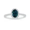 Angara Gia Certified Oval Teal Sapphire Reverse Tapered Ring With Halo In White Gold/medium Greenish Blue