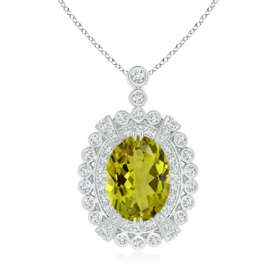 Angara Gia Certified Oval Tourmaline Pendant With Double Halo In Metallic