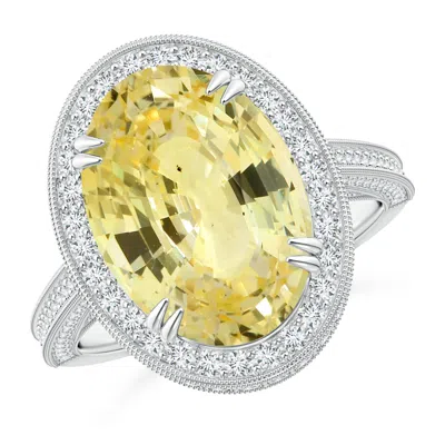 Angara Gia Certified Oval Yellow Sapphire Halo Ring With Milgrain In Metallic