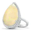 Angara Gia Certified Pear Opal Cocktail Ring With Scrollwork In White Gold/milky With Medium Play Of Colour