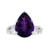 Angara Gia Certified Pear-shaped Amethyst Twisted Shank Ring With Diamonds In White Gold/dark Purple