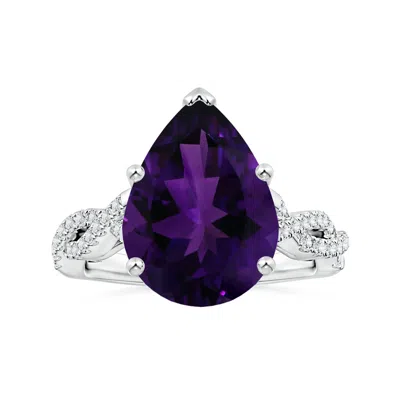Angara Gia Certified Pear-shaped Amethyst Twisted Shank Ring With Diamonds In Metallic